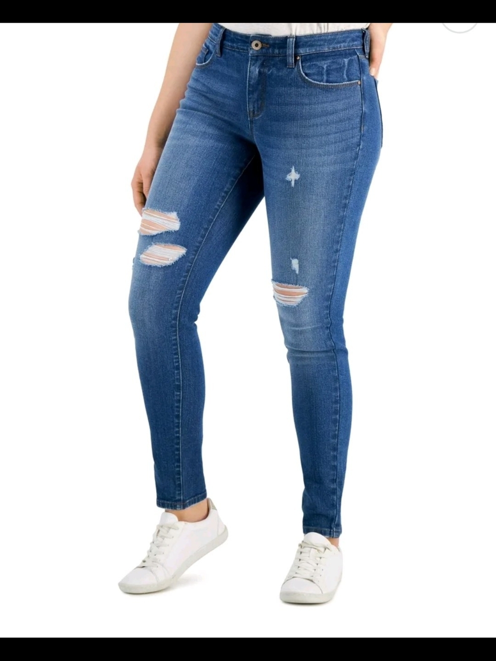 Style & Co. Women's Distressed Skinny Denim Jeans - Medium Wash - Size 12 Long
